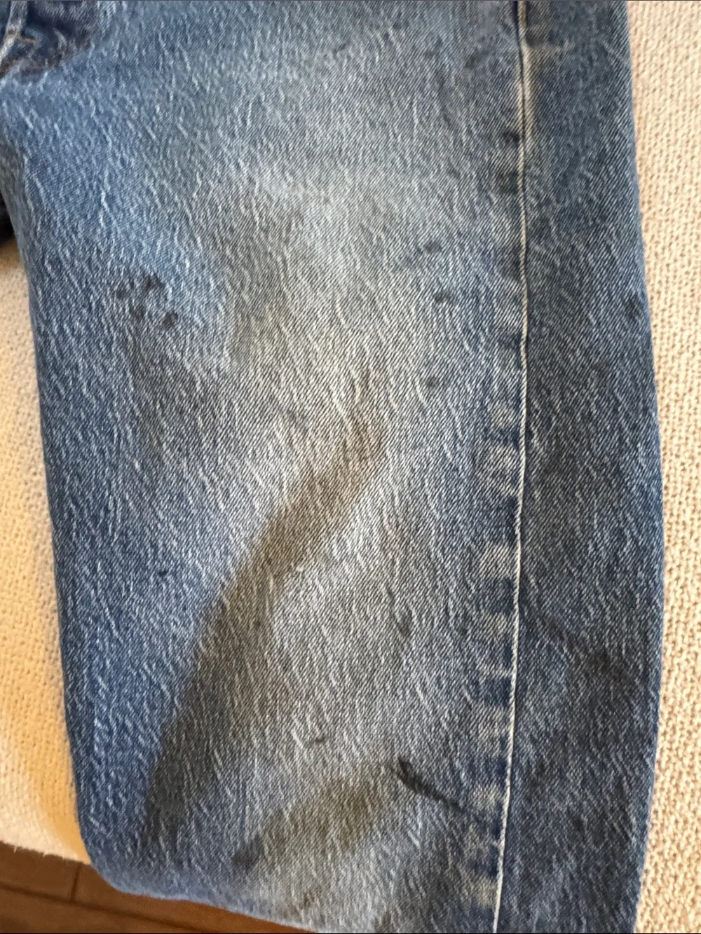 Levi’s 501 34x32 Blue Denim Jeans - Classic Straight Fit black spots on front